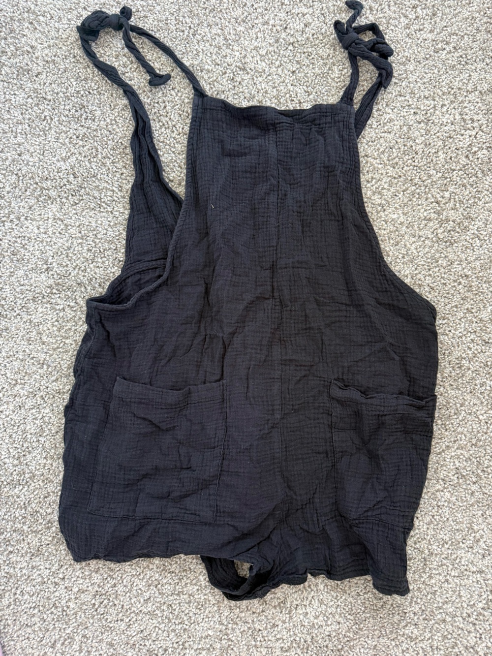 Cotton On Black Gauze Tie-Strap Romper with Front Pockets